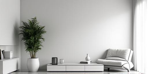 Digital minimalisme med rene linjer og skjult teknologi i moderne hjem